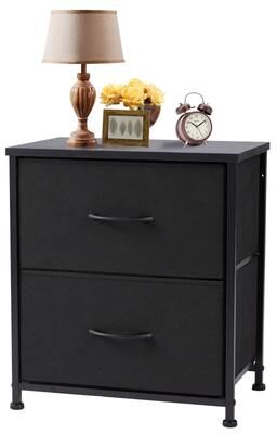 Inspired Finds Fabric Drawer Nightstand Bedside Storage Table With 2 Drawers For Bedroom, Living Room & Office 1pack Black