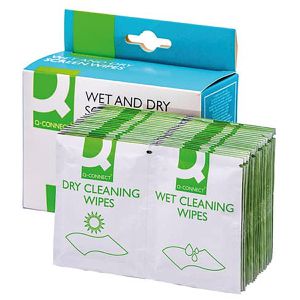 Q-Connect Reinigungstücher KF32148, feucht und trocken, für Bildschirme, einzeln verpackt, 40 Tücher