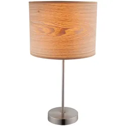 Tischlampe Tischleuchte Leselampe Schlafzimmerlampe Leseleuchte Schreibtischleuchte, Metall Nickel matt Holzoptik, E27 Fassung, DxH 26x50cm