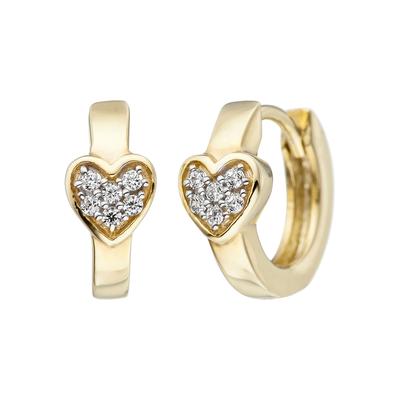 Paar Creolen JOBO, gelb (gelbgold 375), Ohrringe, Damen, 11,5mm, Gelbgold 375, Herz 375 Gold mit Zirkonia