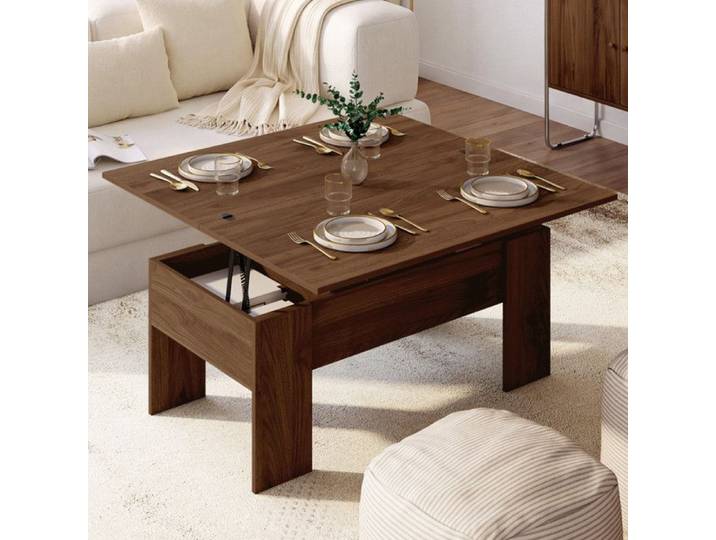 Table basse plateau relevable convertible TARA effet noyer
