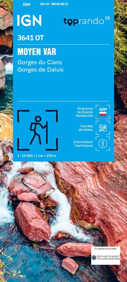 Carte de randonnée IGN TOP 25 n° 3641 OT - Moyen Var, Gorges du Cians, Gorges de Daluis