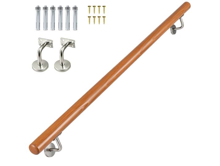Houten leuning 120 cm Trapleuning Trapleuning van Beukenhout Wandleuning met Wandbevestiging