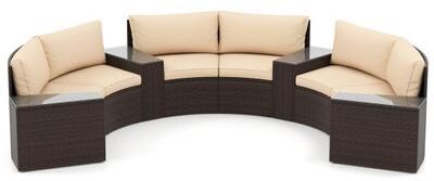 Costway 7 Pieces Patio Furniture Set PE Rattan Half-Moon Curved Sofas with Side Tables-Brown