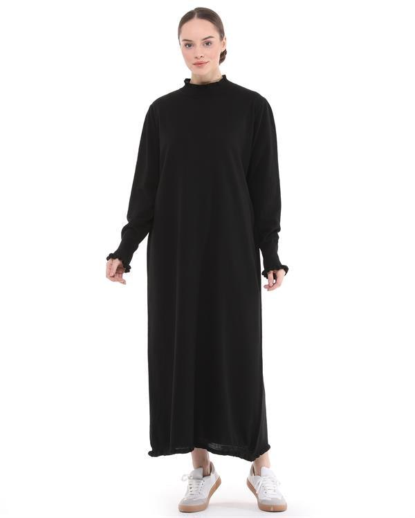 Damen Rüschen Detailed Lang Strick Kleid