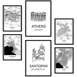 POSTER Set Mit 6 Drucke Von Europa Von Karten In Schwarz Weiß A3 & A4 Schwarzer Rahmen