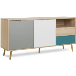 SIDEBOARD Eiche Sonoma, Petrol, weiß, grau 150 cm, Kommode Tricolor skandinavisch
