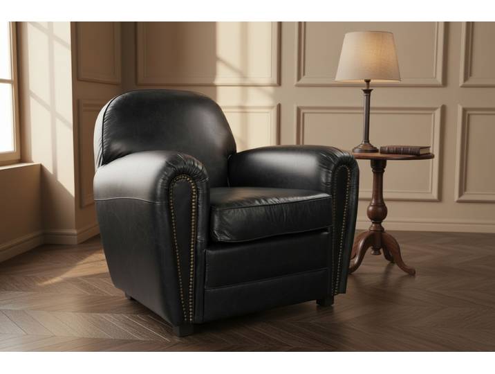 Fauteuil Club Bourbon en Cuir - Black