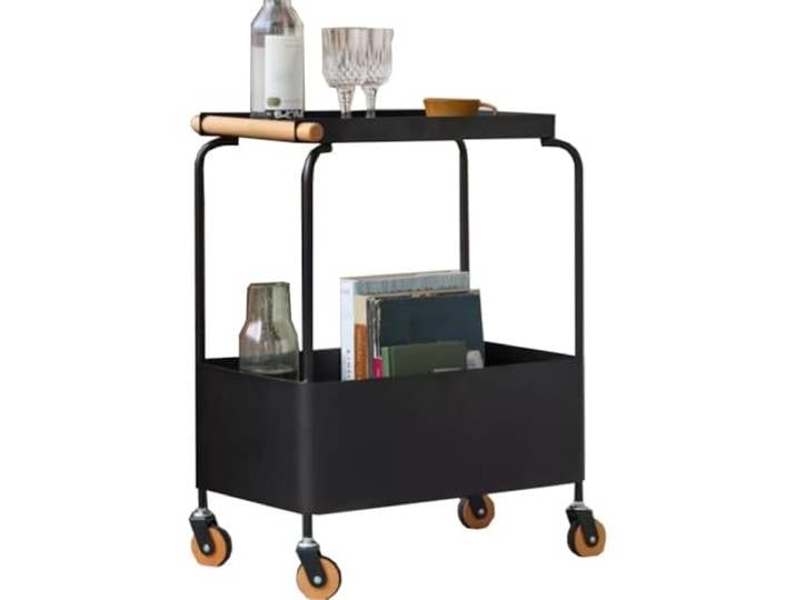 ROHCGHC Rollwagen, 2-stöckiger Metallwagen mit Griff & feststellbaren Rädern Küche(/Black)