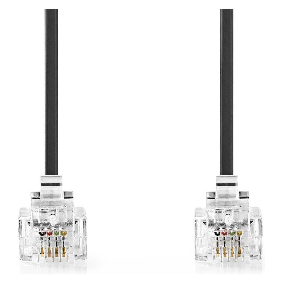 Nedis Telefonkabel - RJ11 Stecker - RJ11 Stecker - 5.00 m - Kabeldesign: Flach - Beschichtung: Vergo (TCGL90200BK50)
