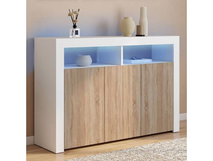 ID MARKET buffet 3 portes 110 cm Moderne bois et blanc