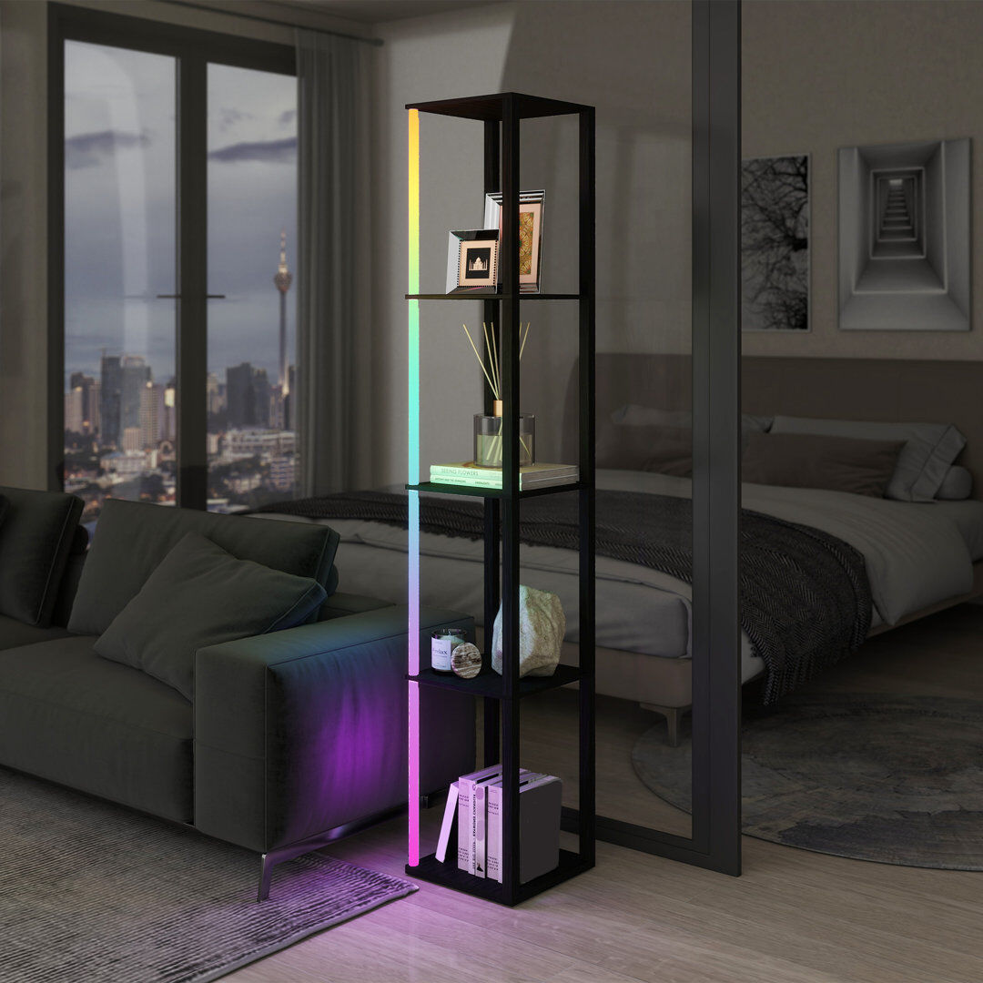 Metro RGB LED Floor Lamp with Shelves and Remote Control for Bedroom, Black Black 163cm H X 29cm W X 29cm D