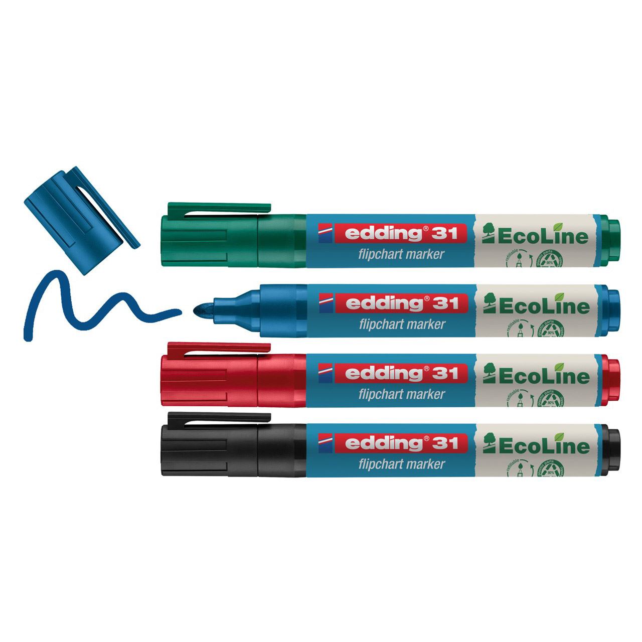 edding 31 Ecoline Flipchart-Marker farbsortiert 1,5 - 3,0 mm, 4 St.