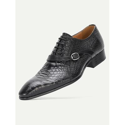 Schwarze Herren-Monk-Strap-Schuhe mit Krokodilprägung – hochwertiges Leder im klassischen Design, perfekt für Hochzeiten, formelle Anlässe und das Büro.