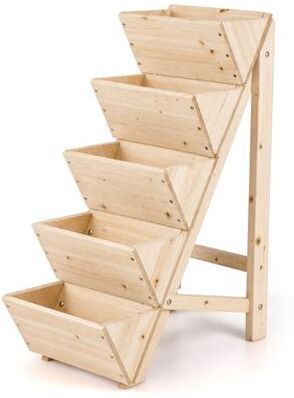Costway 5-tier Vertical Raised Garden Bed Wood Elevated Planter Box with Legs-Natural