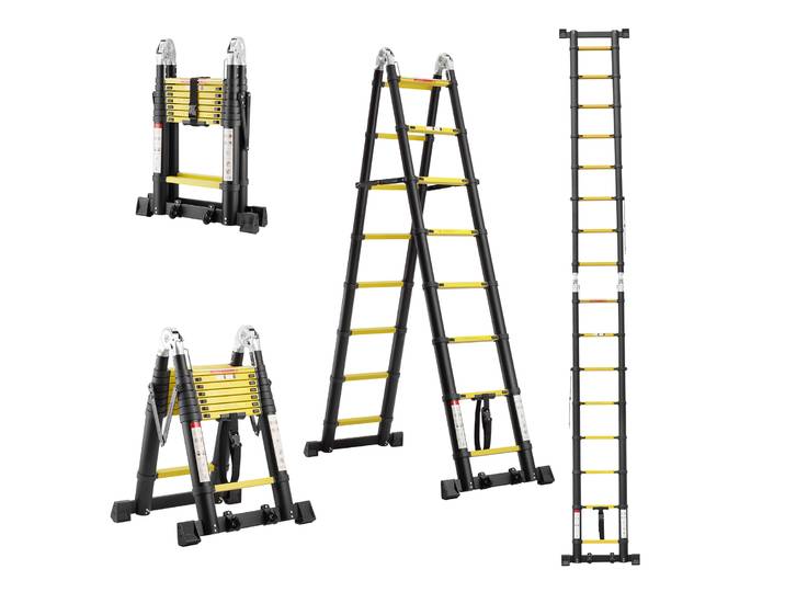 Teeno – Échelle Télescopique En Aluminium 5 M – 9 Marches – Capacité 150 Kg – Stabilisateurs Triangulaires – Pliable Et Légère