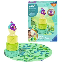 Ravensburger 4857 play+ Baby-Stapel-Puzzle: Vogelnest, Montessori-Puzzle, Silikon, Saugnapf-Spielzeug für Baby ab 6 Monaten