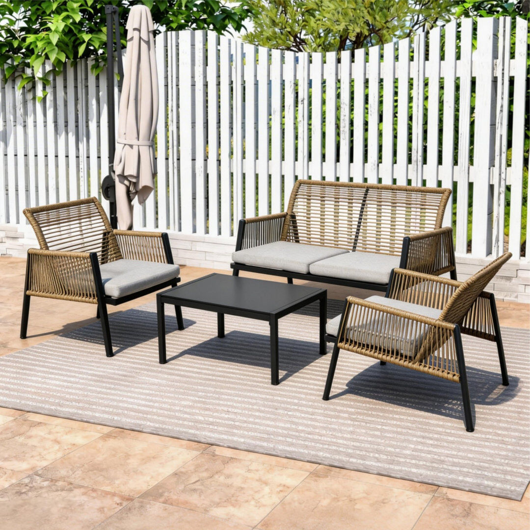 George Oliver 4 - Person Patio Dining Set with Rectangular Table Yellow 4