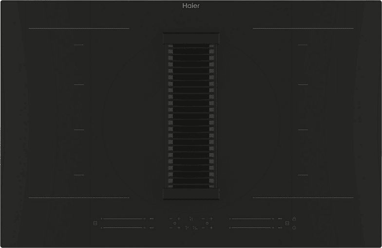 Placa inducción con extractor integrado - Haier HAIH82MTMCF, 4 Zonas Flex, 15 niveles de potencia en cocción + Booster, Negro