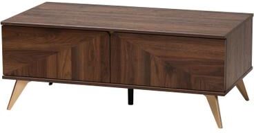 Graceland Mid-Century Modern Transitional Walnut Brown Finished Wood 2-Drawer Coffee Table by Baxton Studio in Walnut Brown