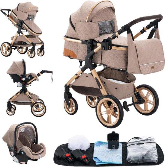 Kinderwagen 3-in-1 - Kombi-Kinderwagen - Für den Transport von Babys - Kompakt zusammenklappbar - 16 Kilogramm - Khaki