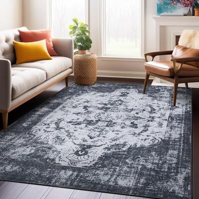 World Rug Gallery Vintage Distressed Medallion Machine Washable Area Rug