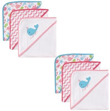 Luvable Friends Infant Girl Cotton Terry Hooded Towels, Pink 6-Piece, One Size - Pink 6-Piece - One Size