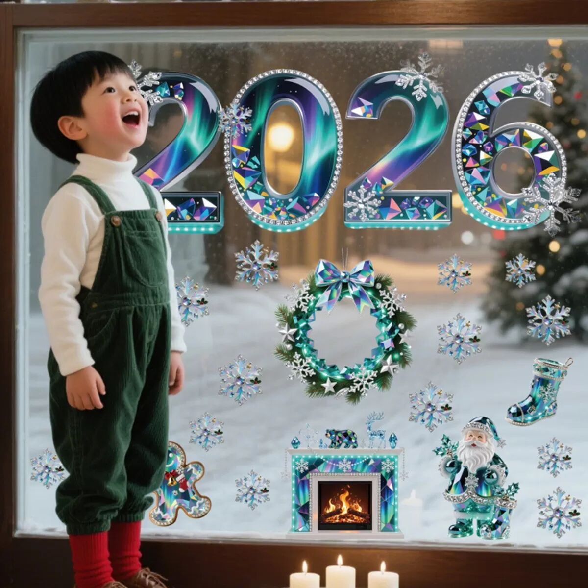 INF Festliche Weihnachts Fensteraufkleber - Selbstklebende Feiertagsdekorationen