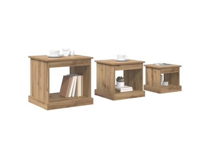 KTHLBRH Couchtisch 3 Stück Eiche Handwerk 48 x 45 x 45 cm Mehrschichtiges Holz, ineinandergreifendes Design, freistehende Regale, einfache Reinigung, für Wohnzimmer, Büro