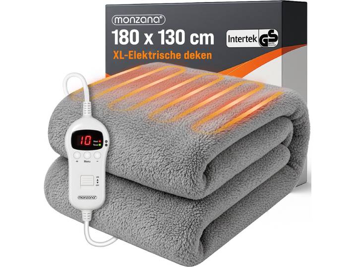 Monzana Warmtedeken - Elektrisch Fleece 180x130cm 120W - Grijs