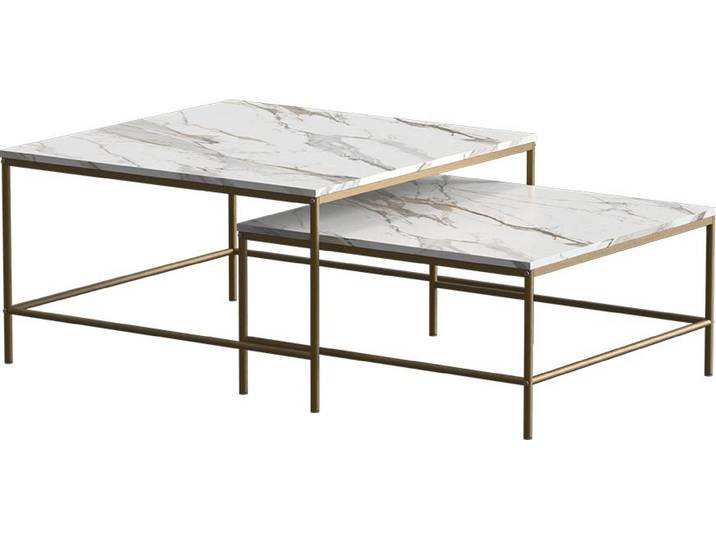 Couchtisch-Set Vicco Ramio Weiß/Gold 80 x 80 cm 2 Teile, Model 56193