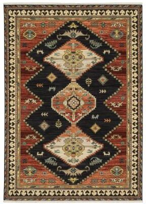 Style Haven Leander Tribal Triple Medallion Charcoal/ Multi Fringed Wool Blend Rug-
