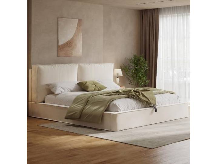 BXEYXE Polsterbett,Doppelbett,180 x 200cm,hydraulisches Funktionsbett,Bett mit Lattenrost, Kopfteil, gepolstertes Kopfteil, Beige, samt