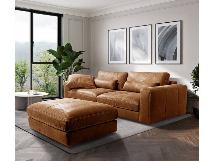 Repose-pieds 123 x 45 x 93cm Marron Cuir Arelia: Cognac