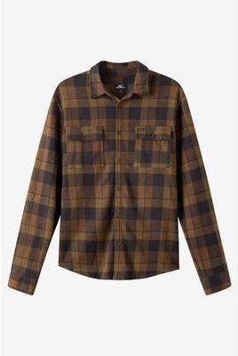 O'Neill s Sutton Flannel Long Sleeve Shirt in Dark Khaki, Size Large, Polyester/Spandex/Viscose