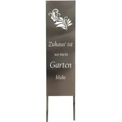 Gartenschild Gartendeko Garten Montiert Farn-Motiv Silber Edelstahl H 119 cm
