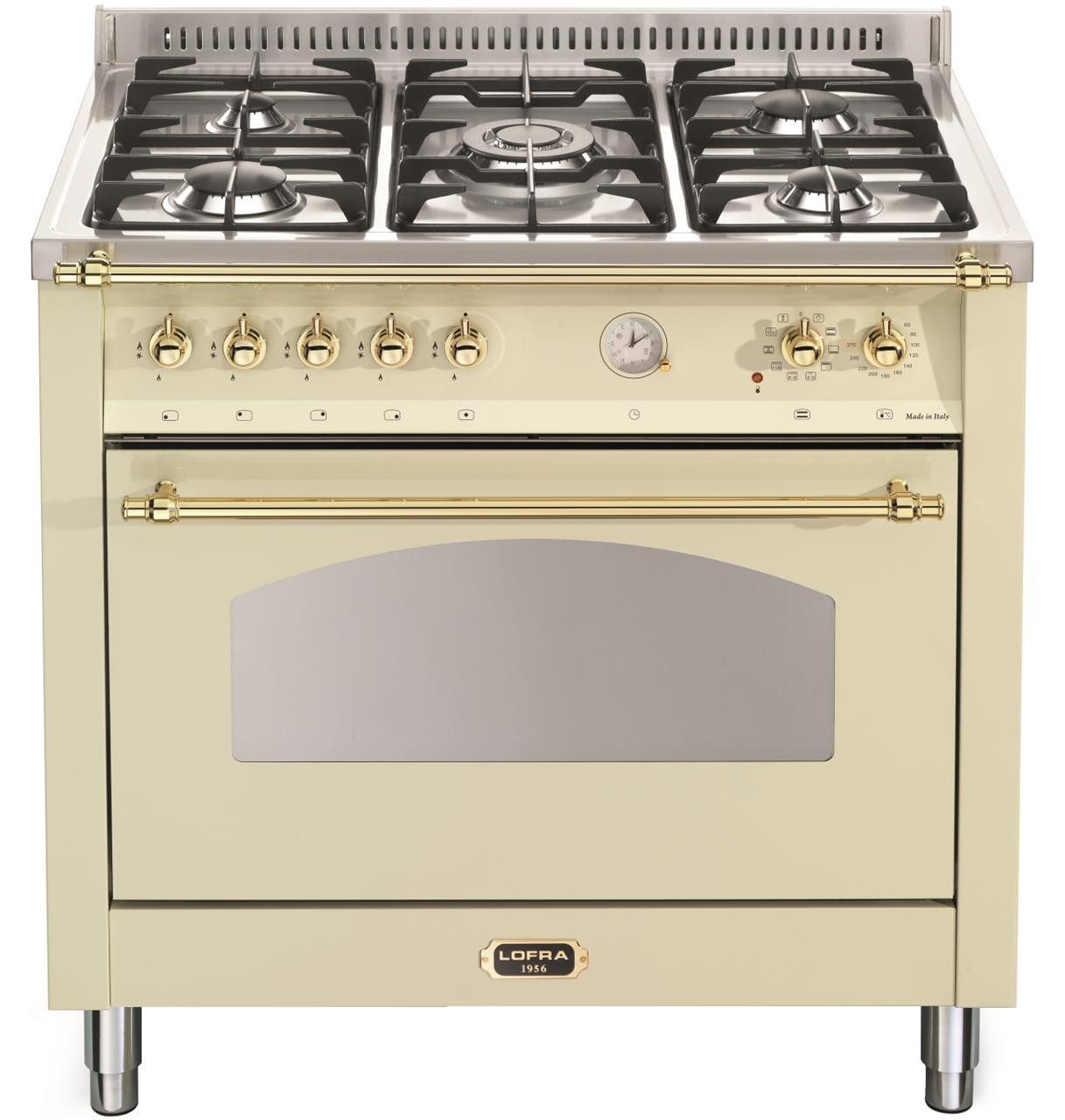 Lofra RBIG96MFT/Ci, Range Cooker (Kochherd), Beige, Drehregler, Messing, Vorderseite, Gaskochfeld