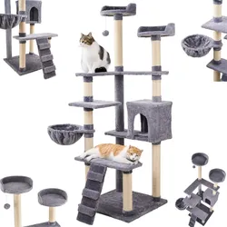 Ecosa XXL Katzenbaum Kratzbaum groß 170cm Kletterturm mit mehreren Plattformen
