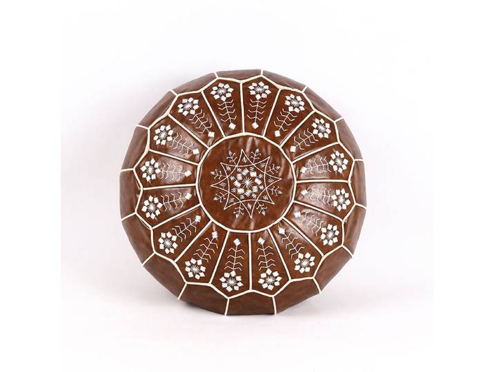 Pouf en cuir PU marocain, broderie artisanale, repose-pieds de Style méditerranéen, décoration de maison, coussin non rembourré en cuir artificiel