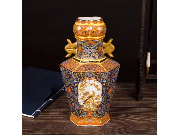Vase en céramique à double anse, émail coloré antique de Jingdezhen, style chinois, décoration artisanale pour la maison