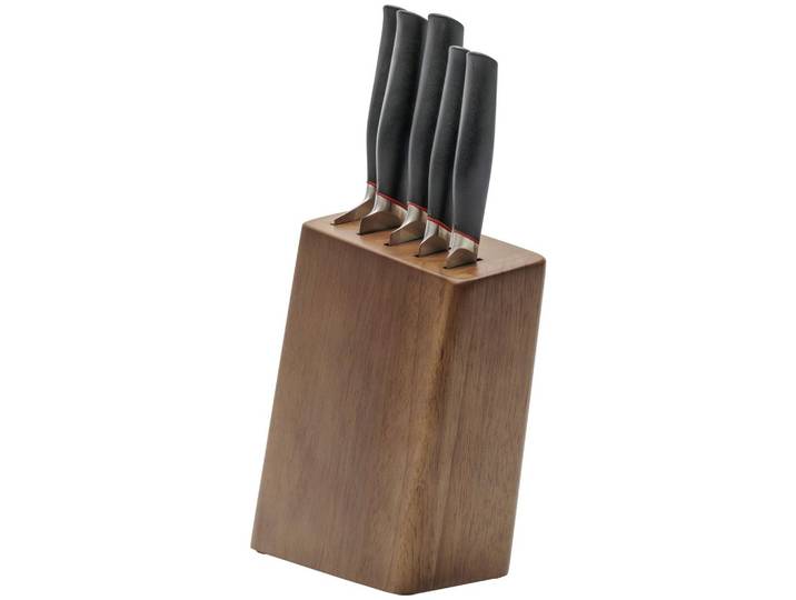 Messerblock Braun/Rot/Schwarz Holz 6--Teilig. Stahl