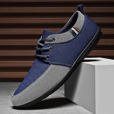 Freizeitschuhe zum Schnüren für Herren in Hellbraun und Marineblau, einzigartiges Webdesign, perfekt für Stil und Komfort im Alltag