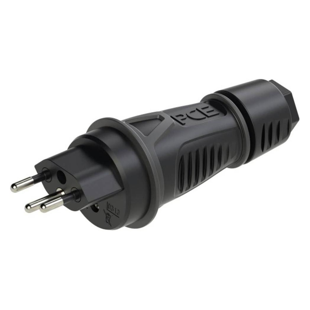 PCE PC Electric 0313-ss Schutzkontaktstecker PA6, TPE 250 V Schwarz IP55 (0313-ss)