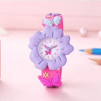 Inspire Essentials Kids Cartoon Learning Watch Flower Butterfly Soft Strap purple
