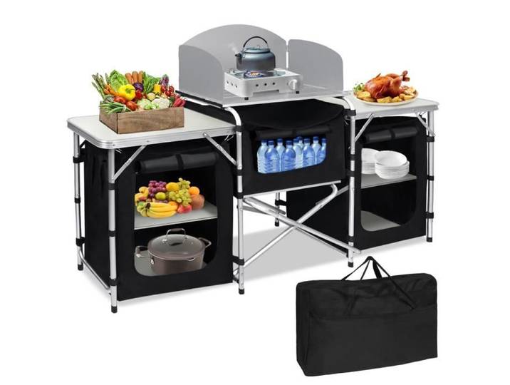 Armoire de camping - YUENFONG - Pliable - 174x46x110 cm - Avec étagères - Sacs de transport inclus