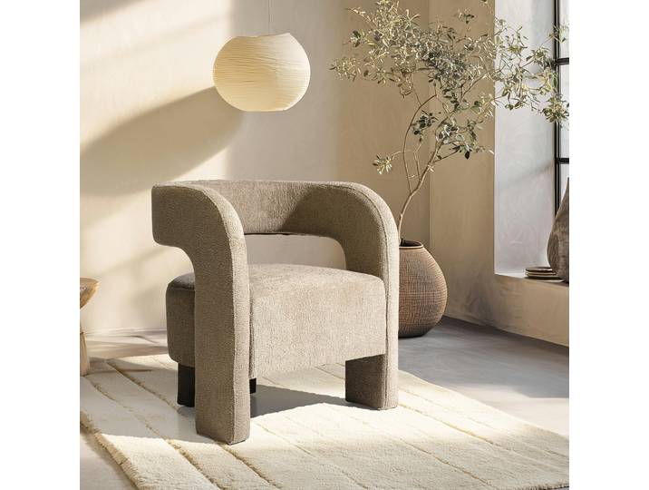 Fauteuil design en tissu beige CASTILLE