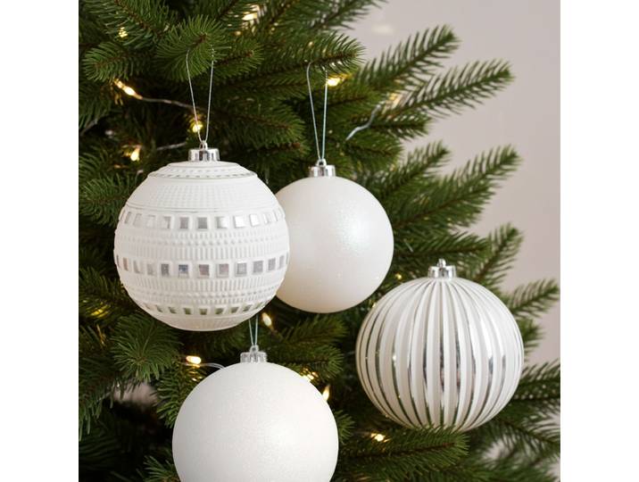 Weihnachtskugeln, 4 Stk., weiss, Ø 15 cm, 3 verschiedene Designs