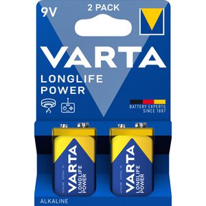 Varta Batterien Longlife Power 4922, Alkaline, 9V, 10 Jahre lagerfähig, E-Block / 6LR61, 2 Stück