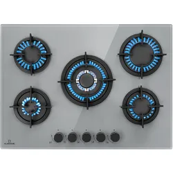 Firetale Gaskochfeld 5-flammig 70 cm Aluminium-Brenner inkl. Schlauch und Druckminderer Grau 5 Brenner
