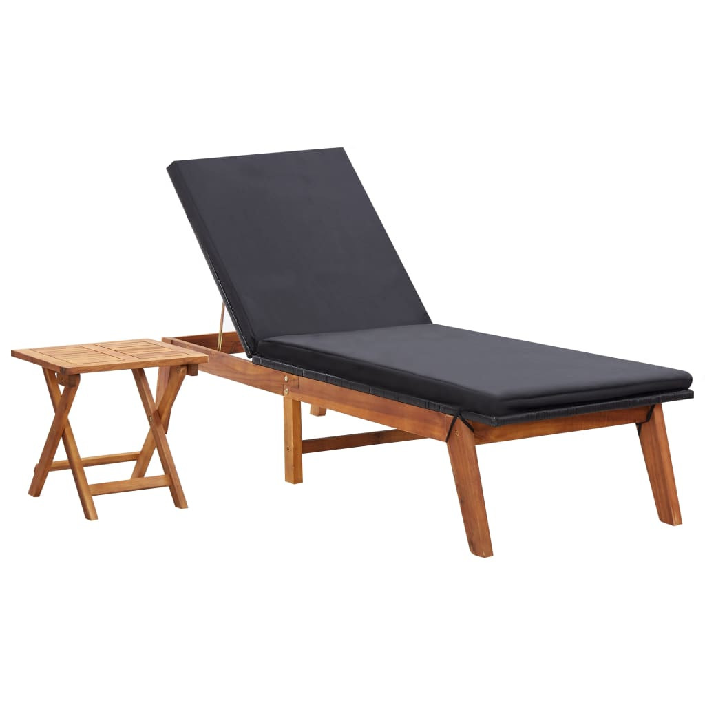Natur24 Set van ligbed en tafel van polyrotan en acaciahout
